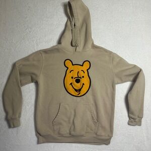 Disney Winnie the Pooh Hoodie Mens Large Sand Chenille Face Pullover Loungewear